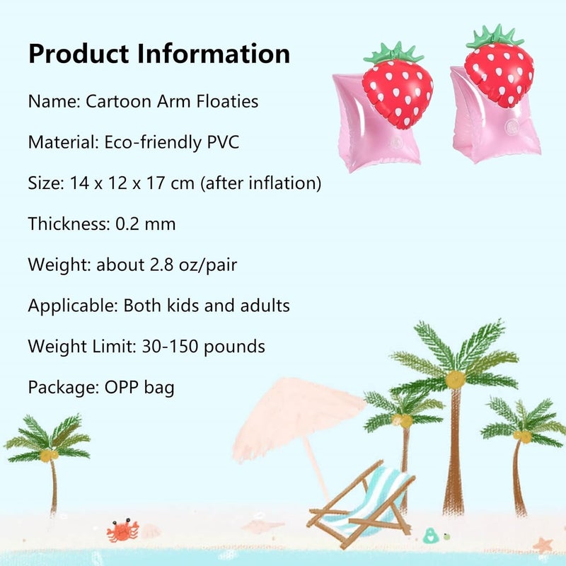 YUNLOVXEE 2 Pack Arm Floaties for Kids - Cute Cartoon Inflatable Pool Arm Floaties Swim Rings, PVC Arm Bands Floater Sleeves for Toddlers Children 3-5-6-12 Years (Watermelon) - Image 2